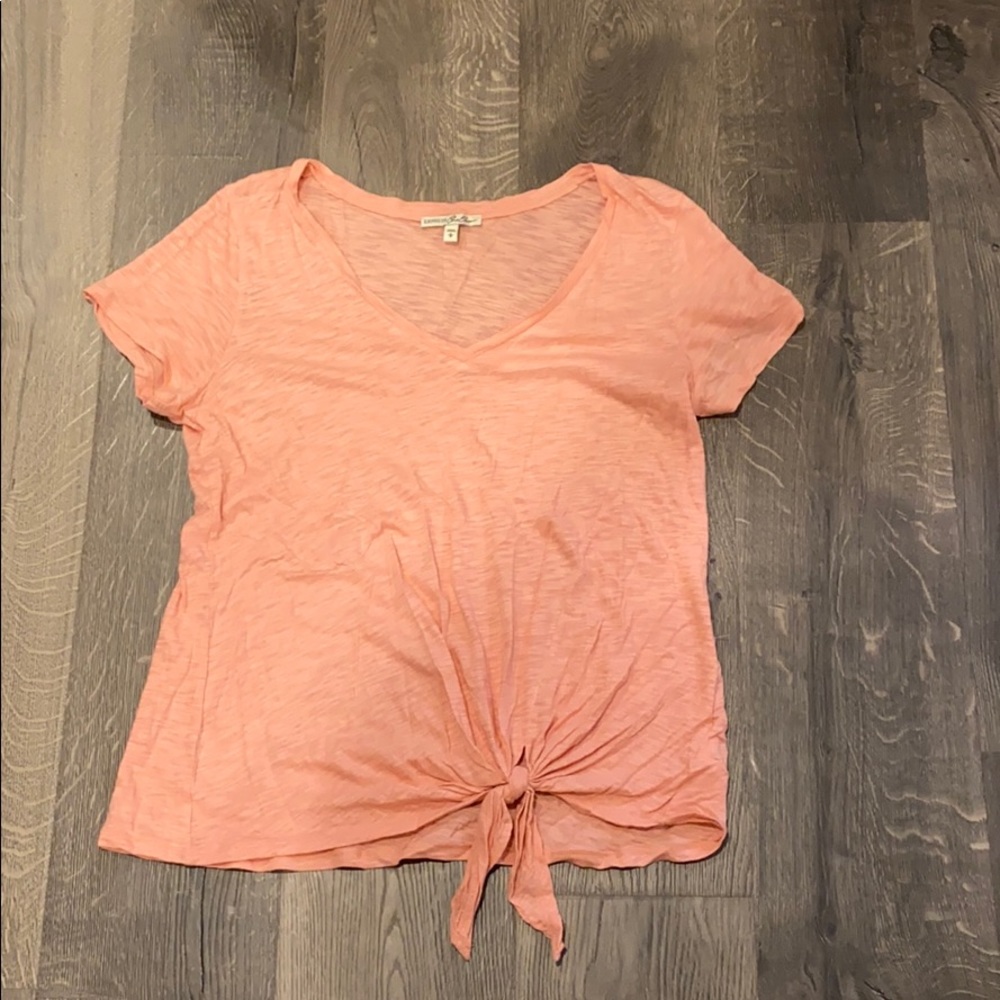 Express Pink Tie Front Top Large